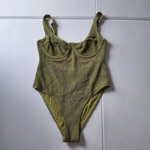 OchreLane Swimsuit Womens 16 Green One Piece Textured Underwire Lined Stretch